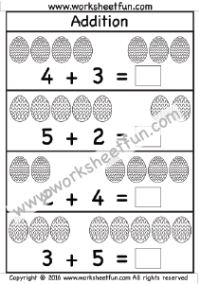 Picture Addition – Easter Addition Worksheet – Sums up to 10 – One Worksheet