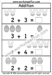Picture Addition – Easter Addition – Sums up to 5 – One Worksheet