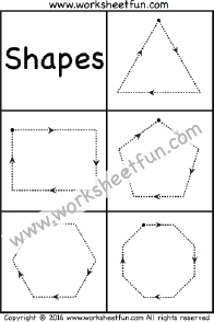 Shapes Tracing – Triangle, Rectangle, Pentagon, Hexagon & Octagon – One worksheet
