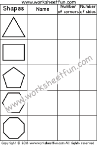 Corners and Sides –  Triangle, Rectangle, Pentagon, Hexagon & Octagon – One worksheet