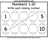 Easter Worksheets – Missing Numbers – 1 – 10 – Two Worksheets