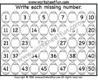 Easter Worksheets – Missing Numbers – 1 – 50 – Four Worksheets
