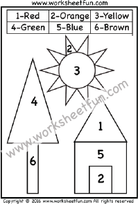 Color by Number – Shapes – Circle, Triangle, Square, Rectangle – One Worksheet