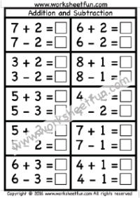Addition and Subtraction – One Worksheet