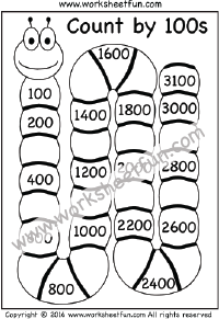 Skip Counting by 100 – Count by 100s – Four Worksheets