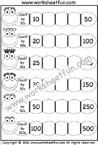 Skip Counting by 10, 20, 25, 30, 50, and 100 – One Worksheet