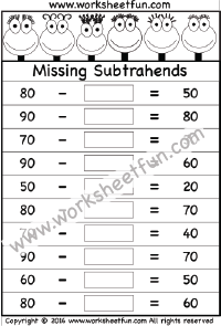 Subtraction – Missing Subtrahends – One Worksheet