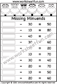 Subtraction – Missing Minuends – One Worksheet