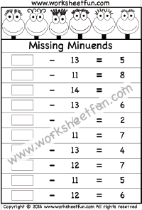 Subtraction – Missing Minuends – One Worksheet