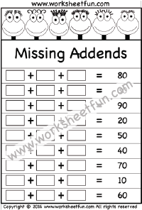 Missing Addends – One Worksheet