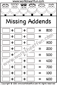 Missing Addends – One Worksheet