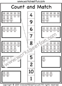 Count and Match – Numbers 1-10 – Three Worksheets