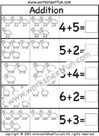 Picture Addition – Beginner Addition – 1 Kindergarten Addition Worksheet