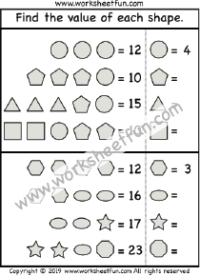 Algebra Shape Variables – Solving Equations Puzzle – Two Worksheets
