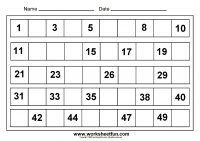 Missing Numbers - 1 to 50 - Eight Worksheets
