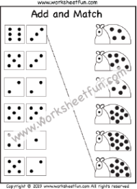 Kindergarten Addition Worksheets – Dice Addition -Add and Match