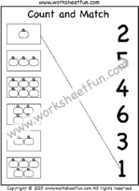 Pumpkin Themed Count and Match Worksheet – Numbers  1-10 – One Worksheet