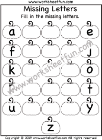 Pumpkin Alphabet Worksheet – Missing Lowercase Letters – Missing Small Letters – 1 Worksheet