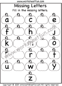Pumpkin Alphabet Worksheet – Missing Lowercase Letters – Missing Small Letters – 1 Worksheet
