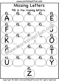 Pumpkin Alphabet Worksheet – Missing Uppercase Letters – Missing Capital Letters – 1 Worksheet