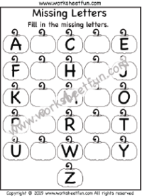 Pumpkin Alphabet Worksheet – Missing Uppercase Letters – Missing Capital Letters – 1 Worksheet