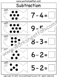 Beginner Subtraction – 2 Kindergarten Picture Subtraction Worksheets