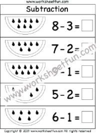 Beginner Subtraction – 3 Kindergarten Picture Subtraction Worksheets
