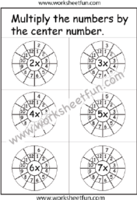 Multiplication Target Circles –  2, 3, 4, 5, 6, 7 Times Table Worksheet