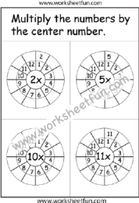Multiplication Target Circles –  2,5,10,11 Times Table Worksheet