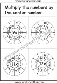 Multiplication Target Circles –  9, 10, 11, 12 Times Table Worksheet