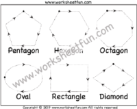 Preschool Shapes Tracing -Pentagon, Hexagon, Octagon, Oval, Rectangle and Diamond – 1 Worksheet
