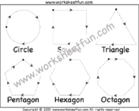 Preschool Shapes Tracing – Circle, Square, Triangle, Pentagon, Hexagon, Octagon- 1 Worksheet