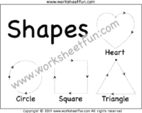 Preschool Shapes Tracing – Heart, Circle, Square, Triangle – 1 Worksheet