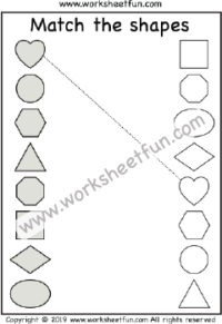 Match the shapes – Heart, Circle, Square, Triangle, Hexagon, Octagon, Oval, Rectangle and Diamond – One Worksheet