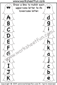 Halloween Themed Worksheet – Match Uppercase And Lowercase Letters – 3 Worksheets