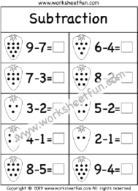 Beginner Subtraction – 1 Kindergarten Picture Subtraction Worksheet