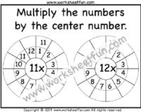 Multiplication Target Circles – 11, 12 Times Table Worksheet