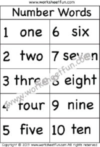 One To Ten Spelling Chart