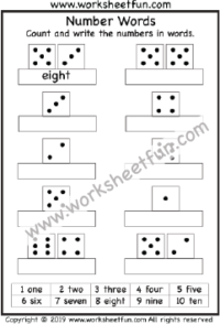 Number Words – Count and write the numbers in words – 1 Worksheet
