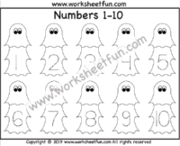 Halloween Themed Worksheet –  Ghost – Number Tracing – 1-10 – One Worksheet