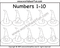 Halloween Themed Worksheet –  Witch Hat – Number Tracing – 1-10 – One Worksheet