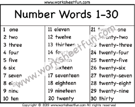 Number Words 1-30