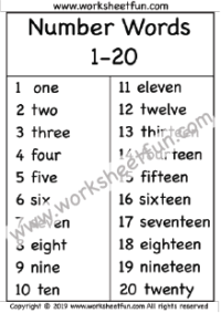 Numbers in Words – 1-20 – Number Words Chart – One Worksheet