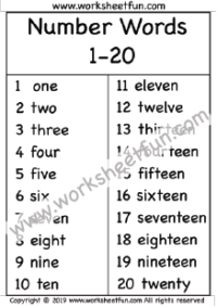 One To Ten Spelling Chart