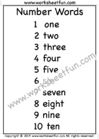 One To Ten Spelling Chart