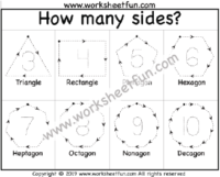 Shapes and Number Tracing - Triangle, Rectangle, Pentagon, Hexagon, Heptagon, Octagon, Nonagon, Decagon - 1 Worksheet