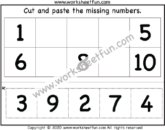 Cut and Paste Missing Numbers 1-10