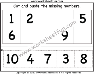 Cut and Paste Missing Numbers 1-10