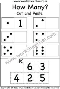 Dice Counting – Count How Many – Numbers 1-10 – Cut and Paste – One Worksheet