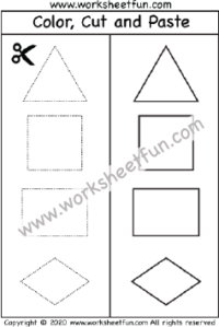 Cut and Paste Shapes – Triangle, Square, Rectangle, and Diamond – One Worksheet